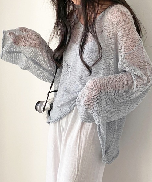 SallyLunn(サリーラン)の「【ロングシーズン着回せる】メッシュサマールーズニット(ニット/セーター・レディース・ブルー/アイボリー/グリーン・FREE)」の9枚目の写真