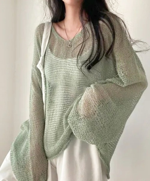 SallyLunn(サリーラン)の「【ロングシーズン着回せる】メッシュサマールーズニット(ニット/セーター・レディース・ブルー/アイボリー/グリーン・FREE)」の12枚目の写真