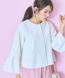 ホワイト ノーカラージャケット ショート丈 Pont Neufタグ付き セットアップ対応】Light Tweed ノーカラー ジャケット / J