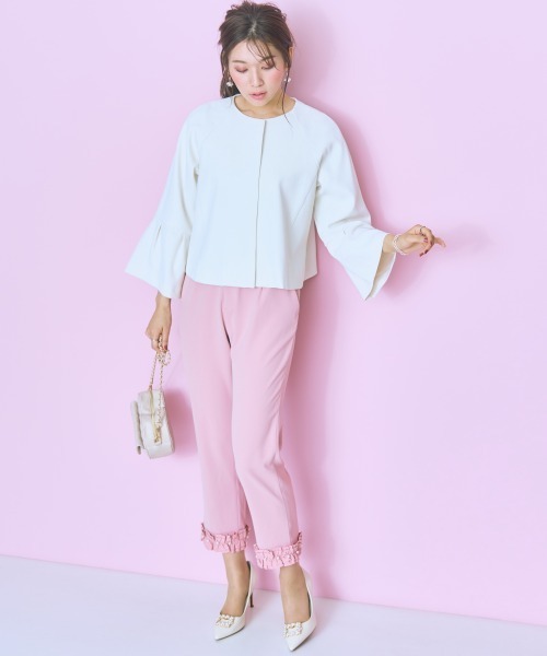 marun(マルン)の「<大きいサイズ>袖フレアノーカラージャケット marun(ノーカラージャケット・レディース・ブラック/オフホワイト・L/LL/3L/4L/5L)」の14枚目の写真