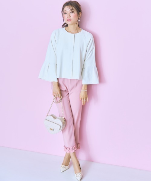 marun(マルン)の「<大きいサイズ>袖フレアノーカラージャケット marun(ノーカラージャケット・レディース・ブラック/オフホワイト・L/LL/3L/4L/5L)」の6枚目の写真