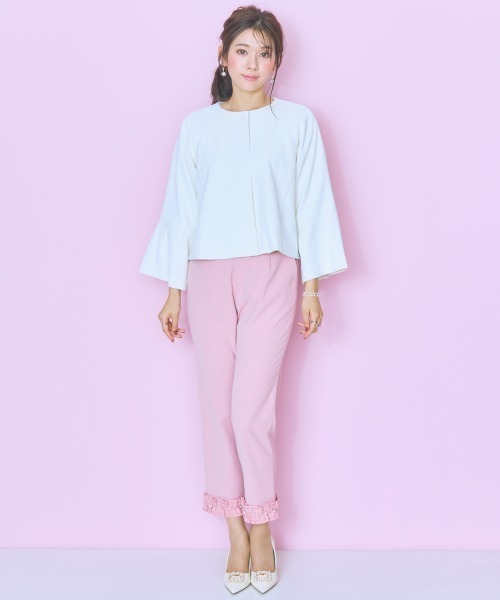 marun(マルン)の「<大きいサイズ>袖フレアノーカラージャケット marun(ノーカラージャケット・レディース・ブラック/オフホワイト・L/LL/3L/4L/5L)」の15枚目の写真