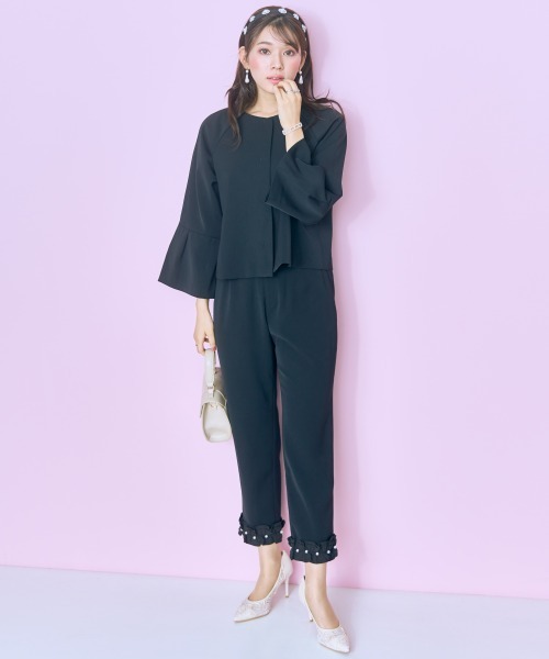 marun(マルン)の「<大きいサイズ>袖フレアノーカラージャケット marun(ノーカラージャケット・レディース・ブラック/オフホワイト・L/LL/3L/4L/5L)」の3枚目の写真