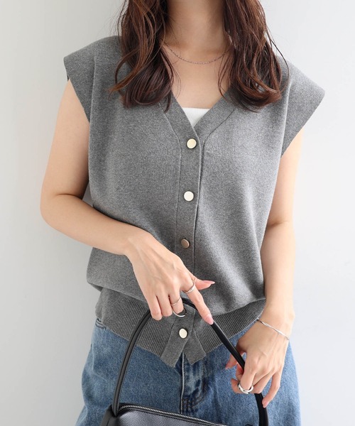 ★美品★BALLSEY ツイードベスト 金ボタン ノースリーブ ニット切替 36 ☆美品☆BALLSEY ツイードベスト 金ボタン ノースリーブ ニット