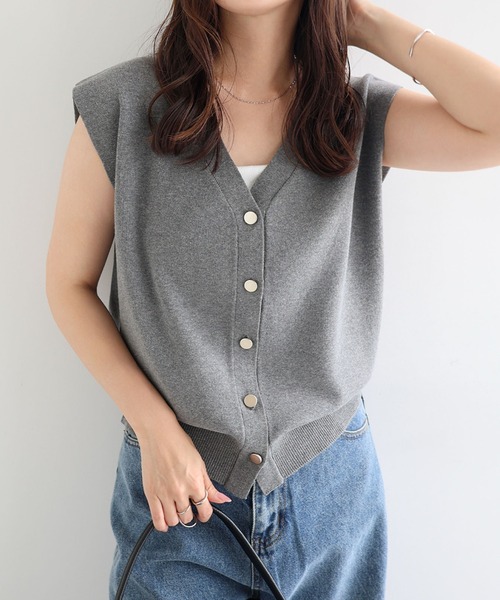 ★美品★BALLSEY ツイードベスト 金ボタン ノースリーブ ニット切替 36 ☆美品☆BALLSEY ツイードベスト 金ボタン ノースリーブ ニット