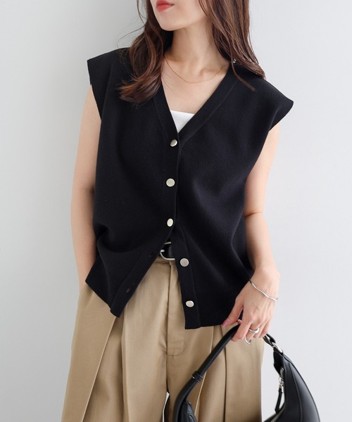 ★美品★BALLSEY ツイードベスト 金ボタン ノースリーブ ニット切替 36 ☆美品☆BALLSEY ツイードベスト 金ボタン ノースリーブ ニット