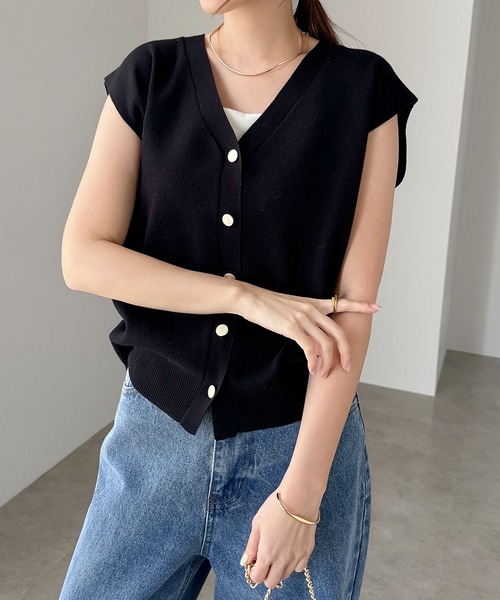 ★美品★BALLSEY ツイードベスト 金ボタン ノースリーブ ニット切替 36 ☆美品☆BALLSEY ツイードベスト 金ボタン ノースリーブ ニット