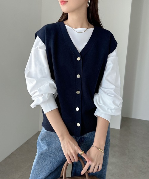 Matin Kim バックロゴ ノースリーブ ニット ベスト MatinKim ニットベスト ブラックM セール】Matin Kim(マーティンキム