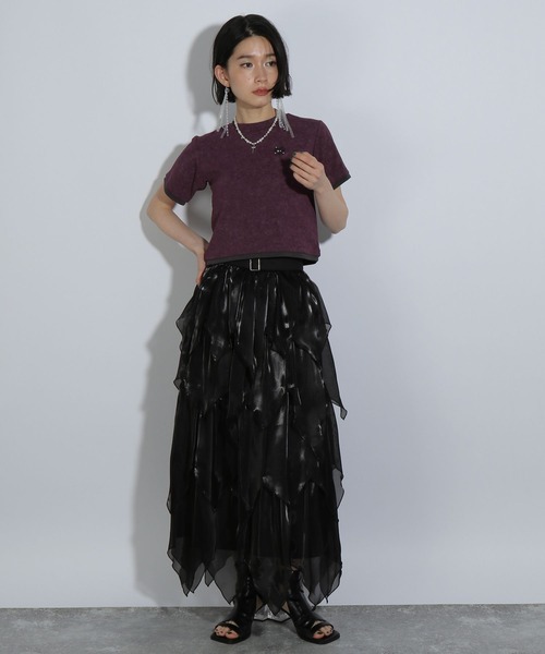 HARE(ハレ)の「ポイントシシュウタイトTシャツ(HARE)(Tシャツ/カットソー・レディース・ブラック/パープル・FREE)」の5枚目の写真