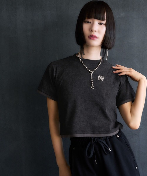 HARE(ハレ)の「ポイントシシュウタイトTシャツ(HARE)(Tシャツ/カットソー・レディース・ブラック/パープル・FREE)」の7枚目の写真