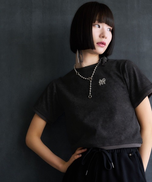 HARE(ハレ)の「ポイントシシュウタイトTシャツ(HARE)(Tシャツ/カットソー・レディース・ブラック/パープル・FREE)」の8枚目の写真