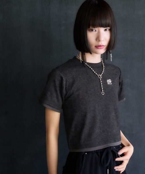 HARE(ハレ)の「ポイントシシュウタイトTシャツ(HARE)(Tシャツ/カットソー・レディース・ブラック/パープル・FREE)」の9枚目の写真