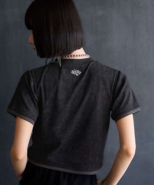 HARE(ハレ)の「ポイントシシュウタイトTシャツ(HARE)(Tシャツ/カットソー・レディース・ブラック/パープル・FREE)」の10枚目の写真
