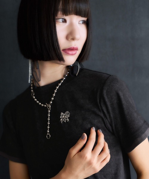 HARE(ハレ)の「ポイントシシュウタイトTシャツ(HARE)(Tシャツ/カットソー・レディース・ブラック/パープル・FREE)」の13枚目の写真