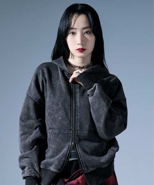 エルロデオ　鬼のデザインパーカー　と　バッグ　セット ウォッシュ加工ダブルジップフーディ/フィンガーホール付