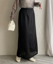 カットレースドッキングハイウエストIラインタイトロングスカート