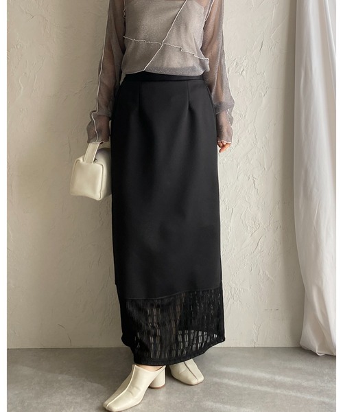 She's Closet(シーズクローゼット)の「カットレースドッキングハイウエストIラインタイトロングスカート(スカート・レディース・ブラック/アイボリー/オフホワイト/グリーン・FREE)」の5枚目の写真