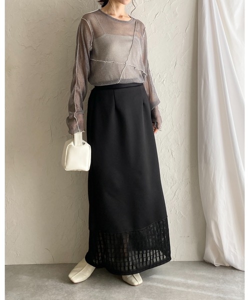 She's Closet(シーズクローゼット)の「カットレースドッキングハイウエストIラインタイトロングスカート(スカート・レディース・ブラック/アイボリー/オフホワイト/グリーン・FREE)」の6枚目の写真
