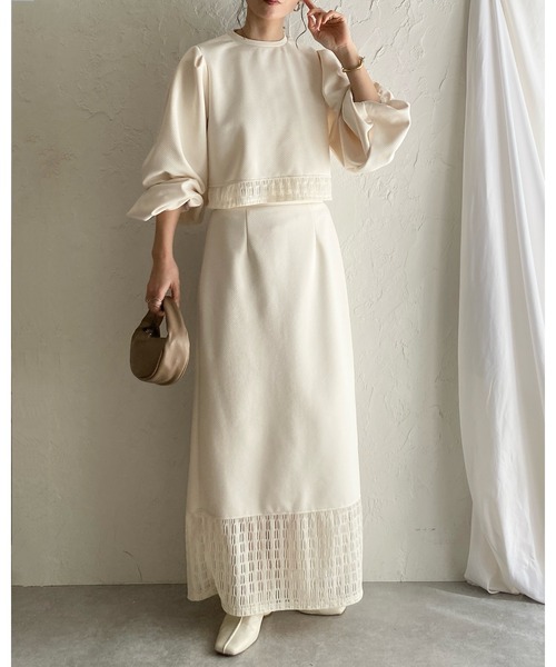 She's Closet(シーズクローゼット)の「カットレースドッキングハイウエストIラインタイトロングスカート(スカート・レディース・ブラック/アイボリー/オフホワイト/グリーン・FREE)」の11枚目の写真