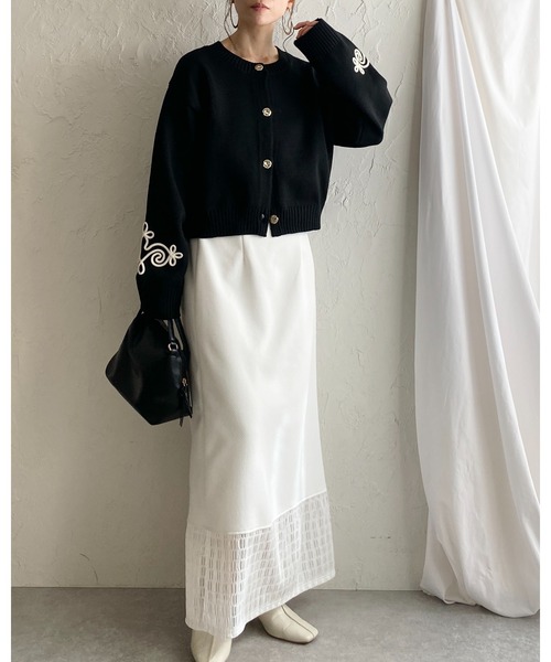 She's Closet(シーズクローゼット)の「カットレースドッキングハイウエストIラインタイトロングスカート(スカート・レディース・ブラック/アイボリー/オフホワイト/グリーン・FREE)」の12枚目の写真