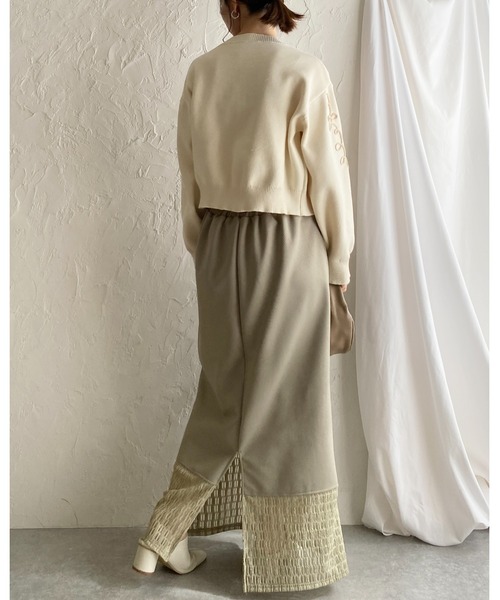 She's Closet(シーズクローゼット)の「カットレースドッキングハイウエストIラインタイトロングスカート(スカート・レディース・ブラック/アイボリー/オフホワイト/グリーン・FREE)」の15枚目の写真