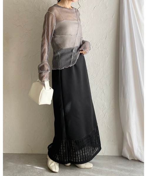 She's Closet(シーズクローゼット)の「カットレースドッキングハイウエストIラインタイトロングスカート(スカート・レディース・ブラック/アイボリー/オフホワイト/グリーン・FREE)」の16枚目の写真