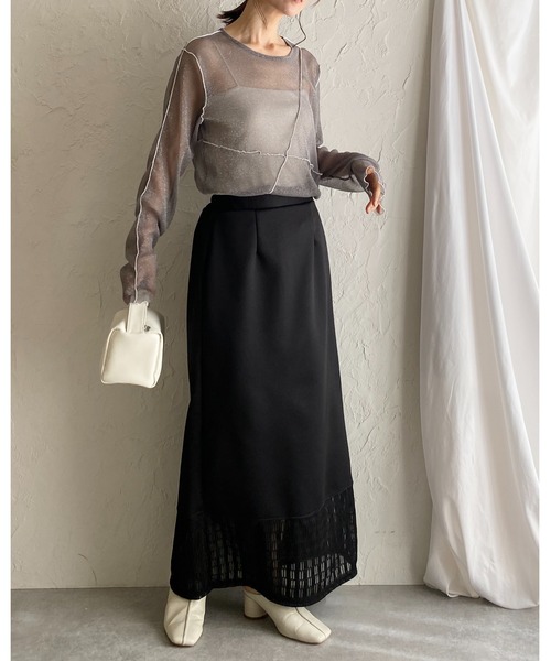 She's Closet(シーズクローゼット)の「カットレースドッキングハイウエストIラインタイトロングスカート(スカート・レディース・ブラック/アイボリー/オフホワイト/グリーン・FREE)」の17枚目の写真