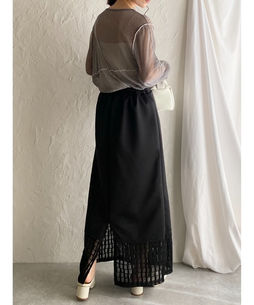 She's Closet(シーズクローゼット)の「カットレースドッキングハイウエストIラインタイトロングスカート(スカート・レディース・ブラック/アイボリー/オフホワイト/グリーン・FREE)」の18枚目の写真