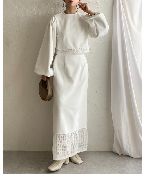 She's Closet(シーズクローゼット)の「カットレースドッキングハイウエストIラインタイトロングスカート(スカート・レディース・ブラック/アイボリー/オフホワイト/グリーン・FREE)」の20枚目の写真