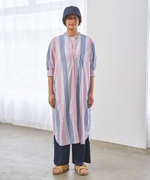 【WOMEN】マルチストライプ シャツワンピース