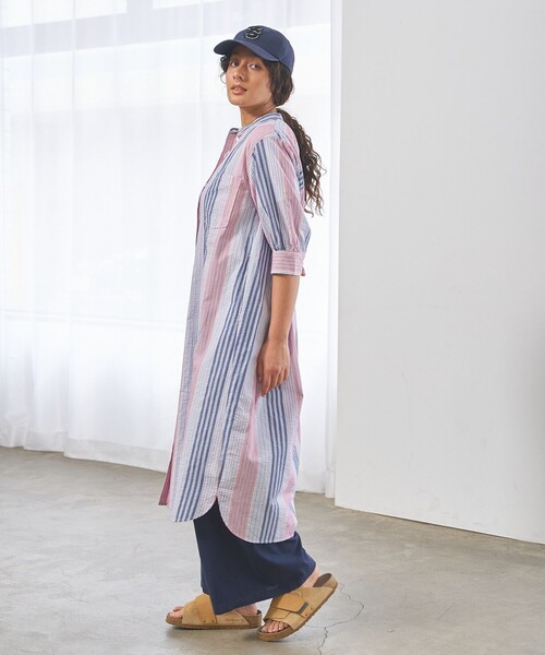 J.PRESS YORK STREET（ジェイプレスヨークストリート）の「【WOMEN】マルチストライプ シャツワンピース（ワンピース・レディース・レッド系1/ブルー系1・F）」の6枚目の写真