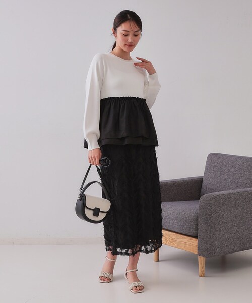 セール】配色ペプラムドッキングニット【洗濯機洗い可】（Tシャツ