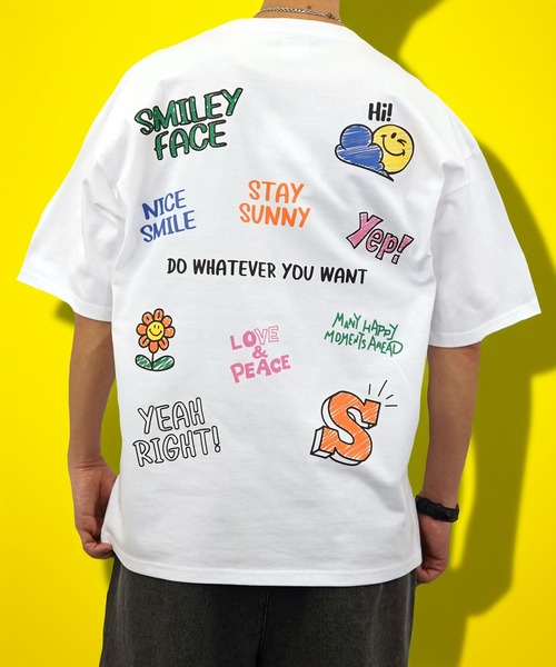 SMILEY FACE（スマイリーフェイス）の「【GROOVY STORE】SMILEY FACE オーバーサイズ ヘビーウエイト半袖Tシャツ（Tシャツ/カットソー・メンズ・ブラック/オフホワイト/ダークグリーン/レモンイエロー/ホワイト/スミクロ/ミント/ネイビー・M/L/LL）」の2枚目の写真