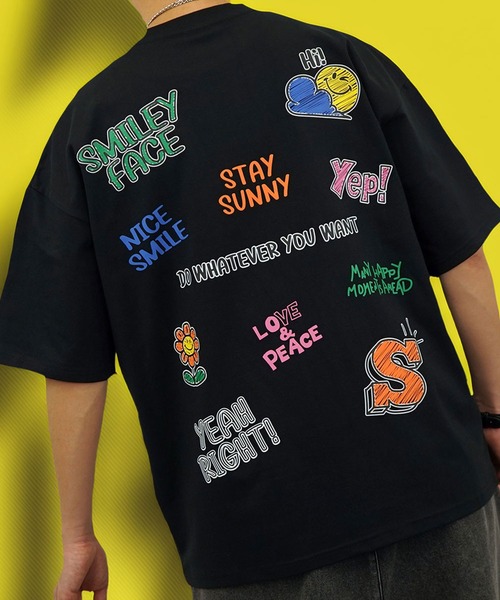 SMILEY FACE（スマイリーフェイス）の「【GROOVY STORE】SMILEY FACE オーバーサイズ ヘビーウエイト半袖Tシャツ（Tシャツ/カットソー・メンズ・ブラック/オフホワイト/ダークグリーン/レモンイエロー/ホワイト/スミクロ/ミント/ネイビー・M/L/LL）」の4枚目の写真