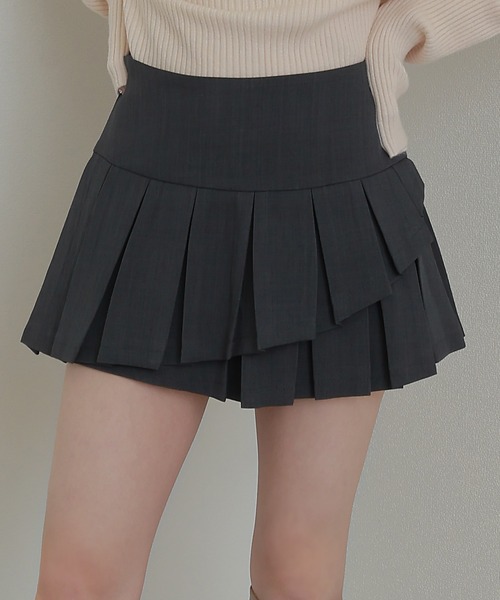 スカート litmus jansolvieassembly shirring skirt asymmetry pleats mini skirt/アシンメトリープリーツミニスカート