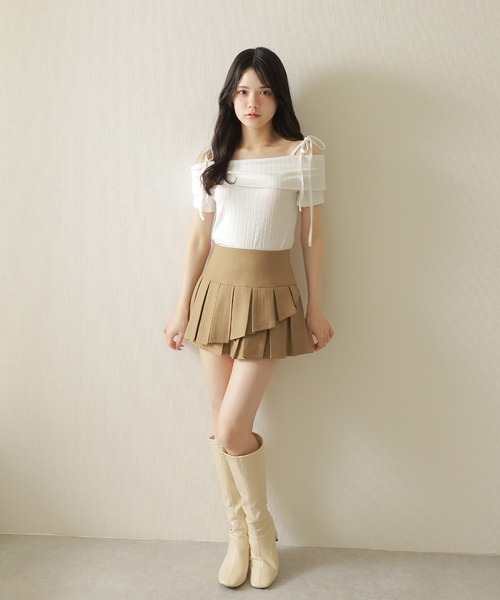 asymmetry pleats mini skirt/アシンメトリープリーツミニ