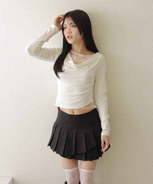 M DOLLY(エムドリー)の「asymmetry pleats mini skirt/アシンメトリープリーツミニスカート(スカート・レディース・グレー/ベージュ/ブラック・XS/M/S)」の21枚目の写真