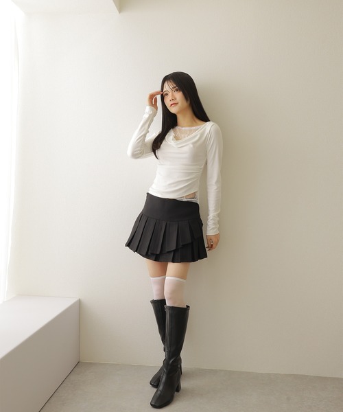asymmetry pleats mini skirt/アシンメトリープリーツミニ