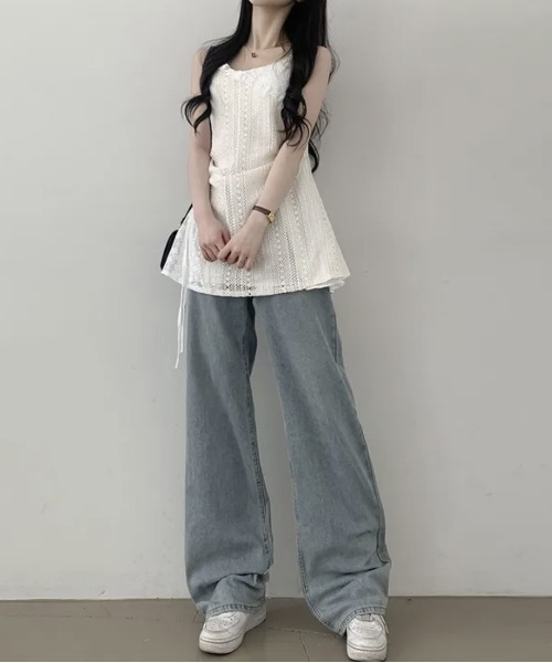 gossip！ロサンゼルス（ゴシップロサンゼルス）の「Y2K   【垢抜けレイヤードアイテム】パッチワークコットンキャミワンピース（ワンピース・レディース・オフホワイト・FREE）」の4枚目の写真