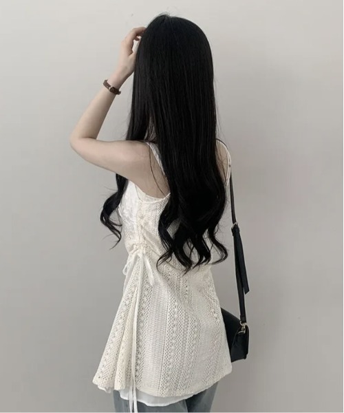 gossip！ロサンゼルス（ゴシップロサンゼルス）の「Y2K   【垢抜けレイヤードアイテム】パッチワークコットンキャミワンピース（ワンピース・レディース・オフホワイト・FREE）」の5枚目の写真
