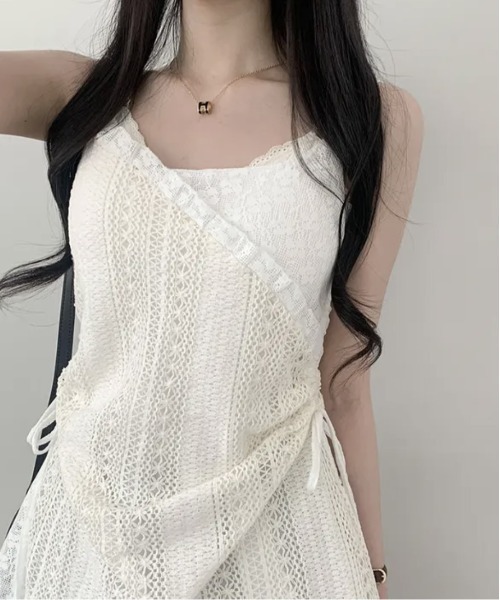 gossip！ロサンゼルス（ゴシップロサンゼルス）の「Y2K   【垢抜けレイヤードアイテム】パッチワークコットンキャミワンピース（ワンピース・レディース・オフホワイト・FREE）」の9枚目の写真