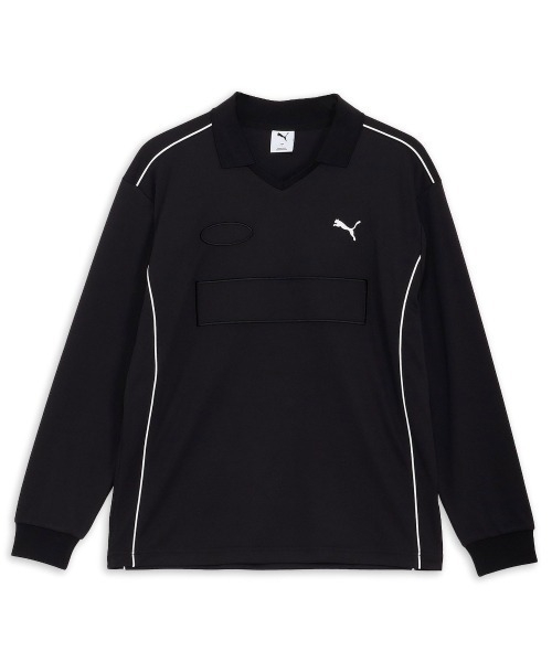 PUMA(プーマ)の「PUMA WORDROBE ESS+ FOOTBALL SHIRT(プーマ ワードローブ ESS+ フットボール パイピング 長袖 シャツ)(Tシャツ/カットソー・メンズ・ブラック系・X-LARGE/LARGE/MEDIUM)」の2枚目の写真