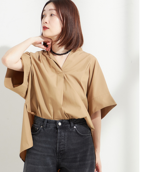 25ss JOURNAL STANDARD L'ESSAGE ニュアンスシャツ オーガンジーニュアンスノーカラーシャツ（シャツ／ブラウス