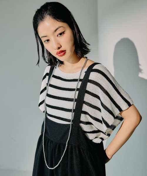 LEPSIM(レプシィム)の「5ゲージカノコライクプルオーバーSS 243190(ニット/セーター・レディース・ホワイト×ブラック/ブルー/ブラック/キナリ/レッド系その他・FREE)」の2枚目の写真