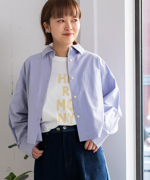 POU DOU DOU（プードゥドゥ）の「レギュラーカラークロップドシャツ（シャツ/ブラウス・レディース・ダークグレー/ブルー/オフホワイト・M）」の3枚目の写真