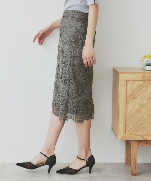 index（インデックス）の「《XS-LLサイズ》フラワーレースタイトスカート【洗濯機洗い可】（スカート・レディース・チャコールグレー/ライトブルー/サンドベージュ/チャコール・40/38/42/36/34）」の11枚目の写真