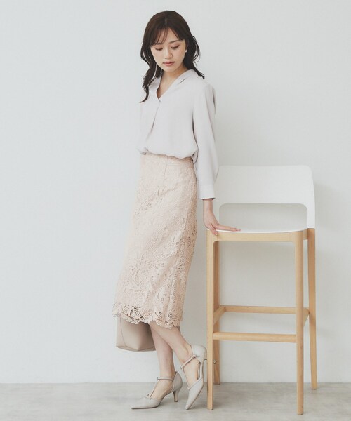 index（インデックス）の「《XS-LLサイズ》フラワーレースタイトスカート【洗濯機洗い可】（スカート・レディース・チャコールグレー/ライトブルー/サンドベージュ/チャコール・40/38/42/36/34）」の9枚目の写真