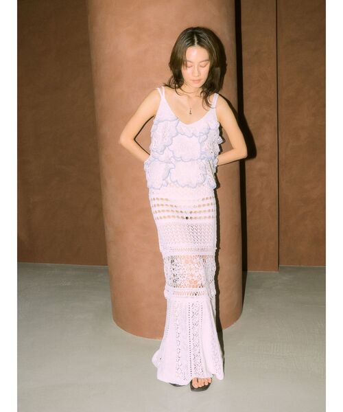 Ungrid（アングリッド）の「【Htage】かぎ針コンビニットワンピース（ワンピース・レディース・オフホワイト/ネイビー・FREE）」の4枚目の写真