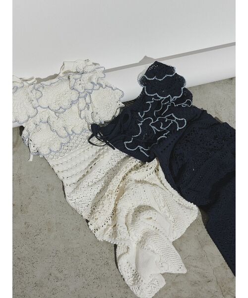 Ungrid（アングリッド）の「【Htage】かぎ針コンビニットワンピース（ワンピース・レディース・オフホワイト/ネイビー・FREE）」の11枚目の写真