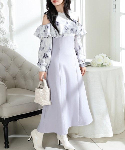 Lace Ladies(レースレディース)の「花柄 オフショル ブラウス ドッキング ロング ワンピース(ワンピース・レディース・ピンク/ブルーグレー/グレイッシュベージュ・FREE/S)」の17枚目の写真